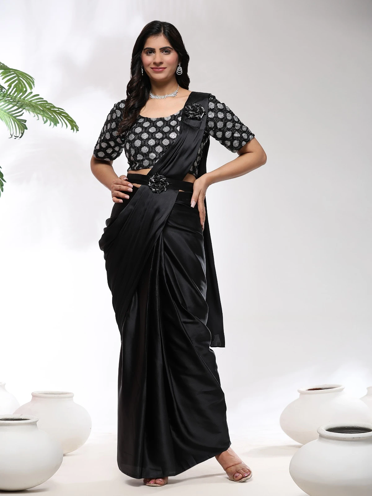 Amoha 101202 Imported Satin Wholesale Fancy Readymade Saree Catalog — Wholesale Sarees, AMOHA wholesale from Surat - Gallery Image 2